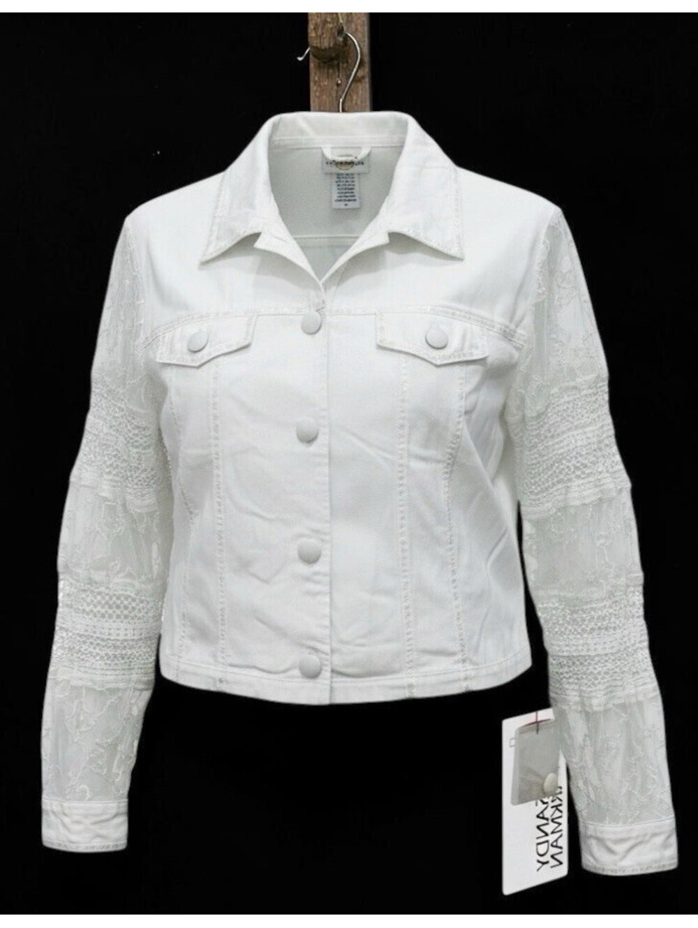 Rodeo Western Sandy Starkman M NWT Cotton Blend White Denim Long Sleeve Jacket